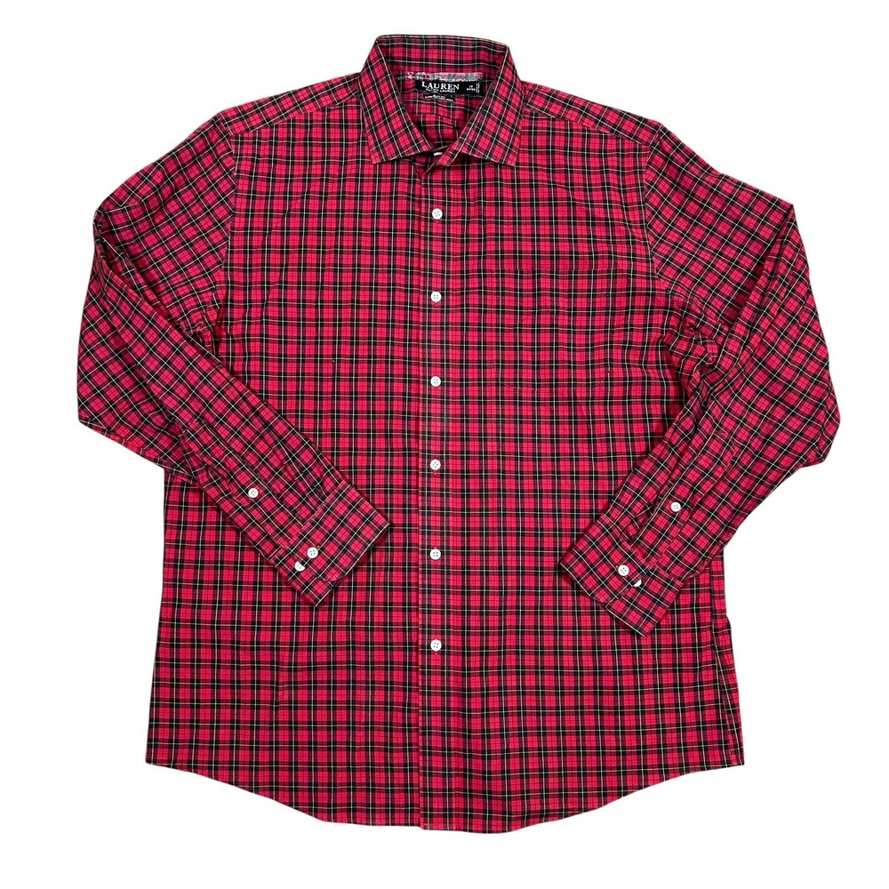 Lauren Ralph Lauren Black Label Shirt 17 -34/35 XL Regular Fit Button Plaid Red